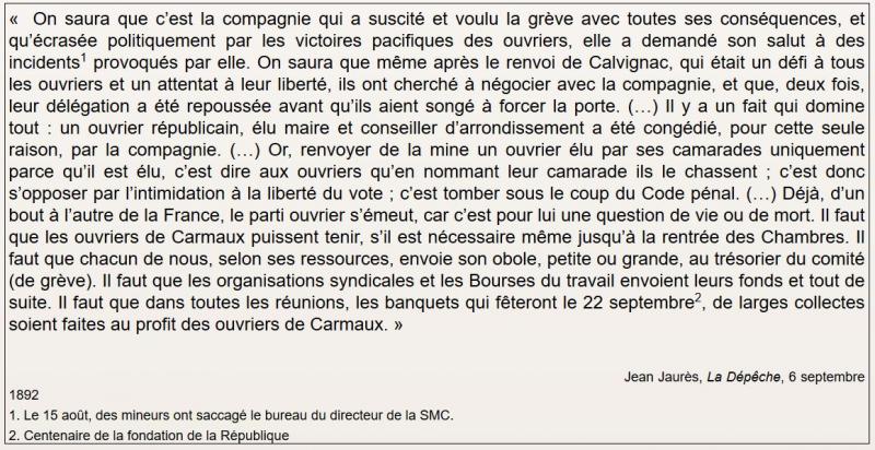 1892 la grève de Carmaux et jean jaurés 1ère Histoire