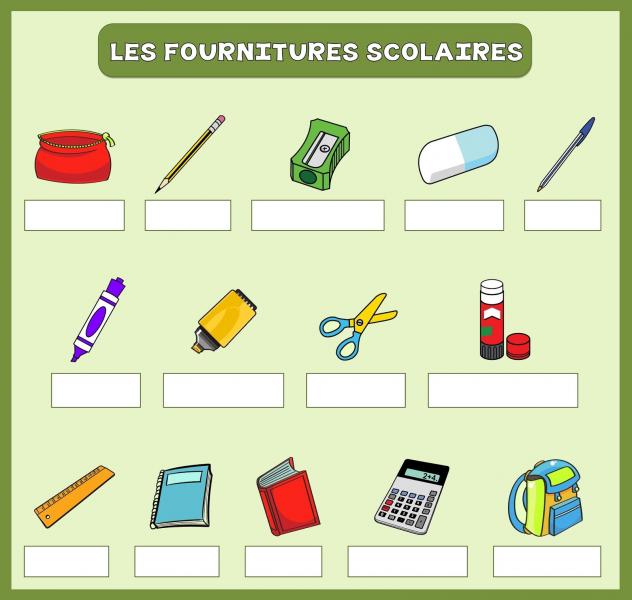 Print Map Quiz: Les fournitures scolaires (3º primaria - francés - primaria  - tercero - material)
