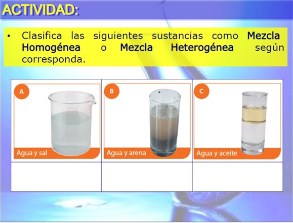 mezcla heterogénea arena y agua