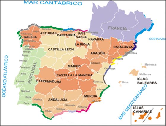 mapa costas turisticas españa Map Quiz Costas Turisticas Geografia Turismo Espana Sitios Turisticos mapa costas turisticas españa