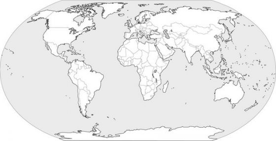 mapa en blanco de los continentes y océanos del mundo