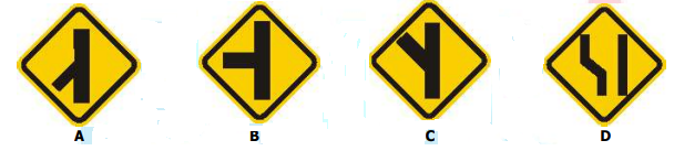 ¿Cual de las siguientes señales indica al conductor que se aproxima a via lateral a la izquierda?