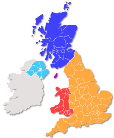 Print Map Quiz: map of United Kingdom-Ireland ()