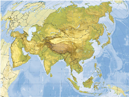 Print Map Quiz: Mapa físico Asia (geografía - geografía política - 1 ...