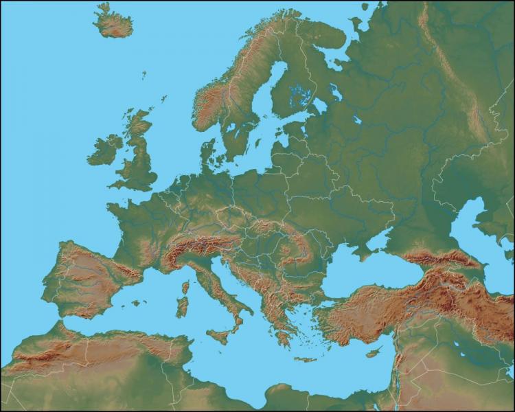 Print Map Quiz: RELIEF MAP OF EUROPE (1 eso - geografía - montañas)