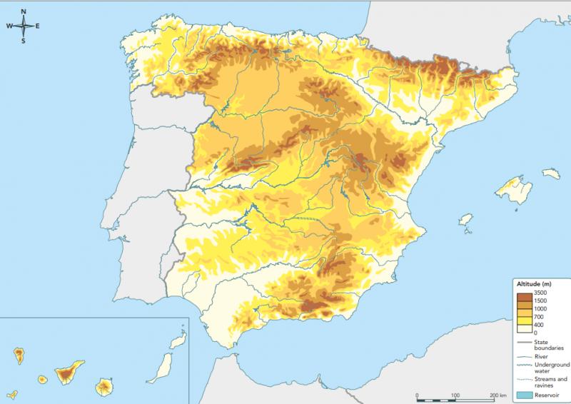 Print Map Quiz: Physical map of Spain (Geography - 1º E.S.O. - physical ...