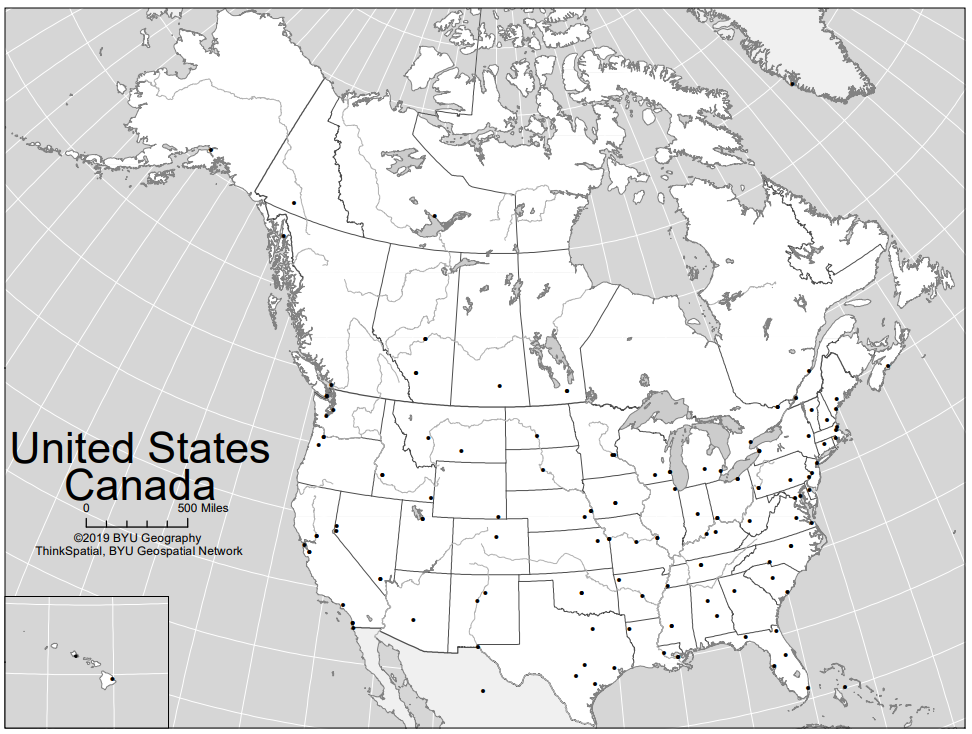 Map Quiz: US and Canada political map quiz (HS1)