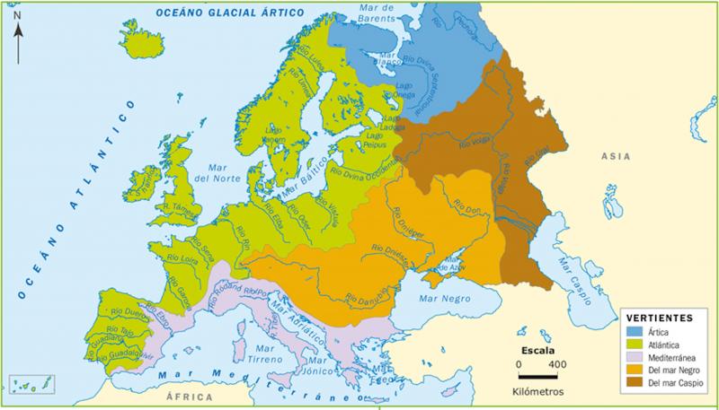 mapa vertientes de europa Mapa Interactivo: Vertientes de Europa (biología   6º primaria 