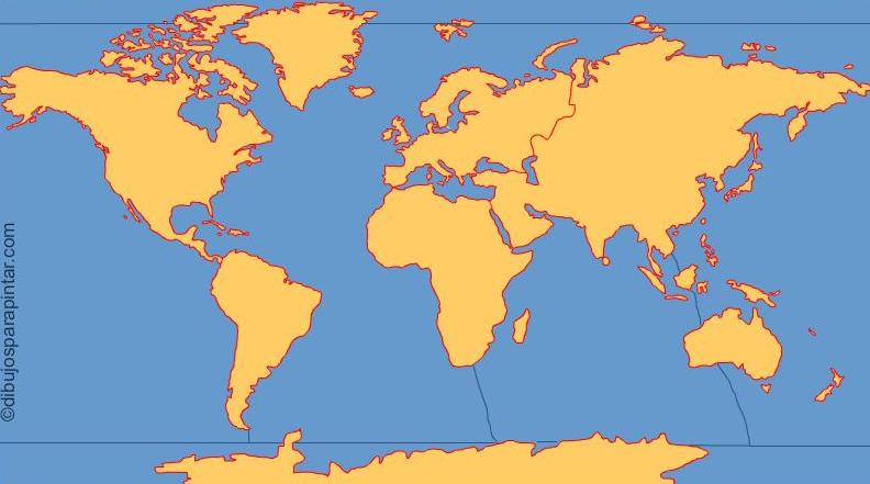 mapa en blanco de los continentes y océanos del mundo