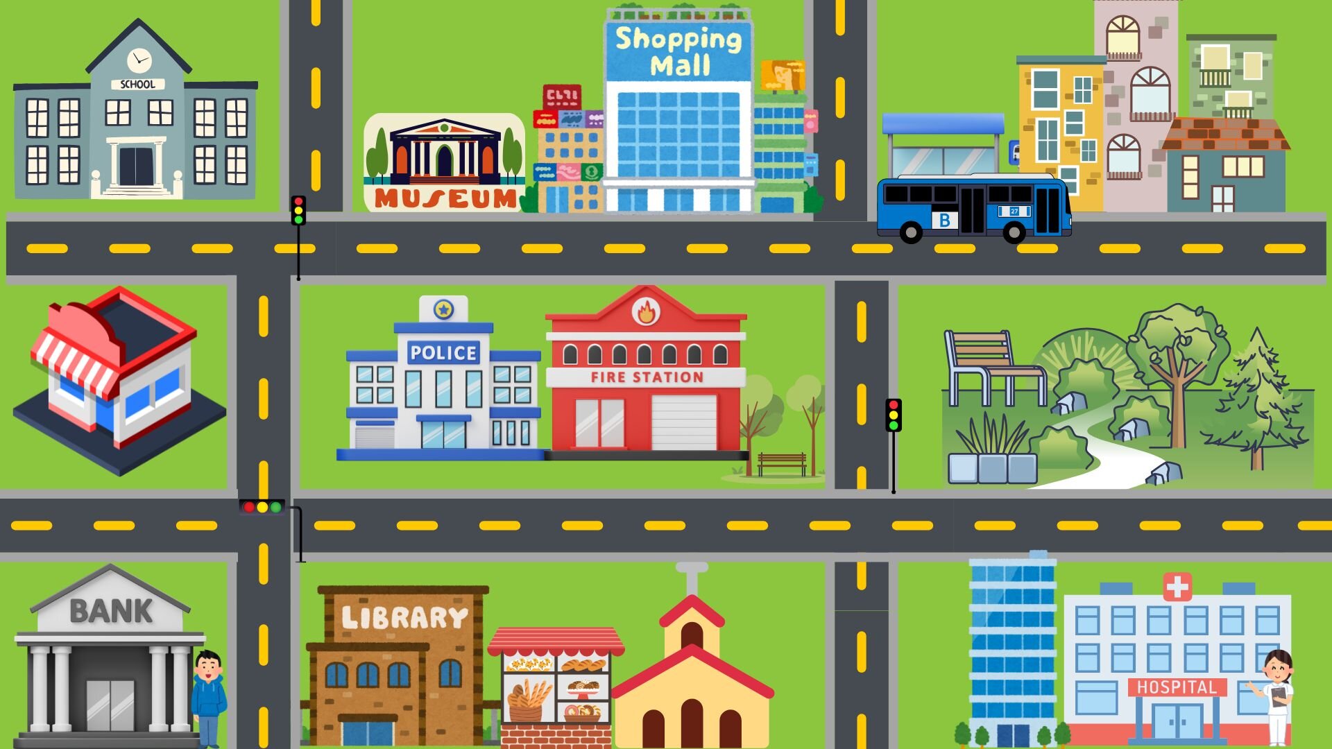 Mapa Interactivo: Parts of the city (4º - primaria - second language)