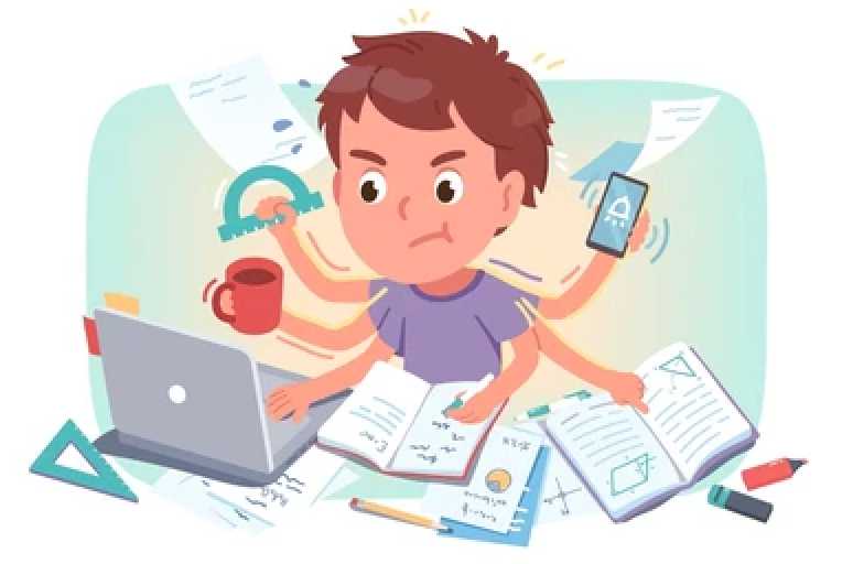 Why does he look busy?