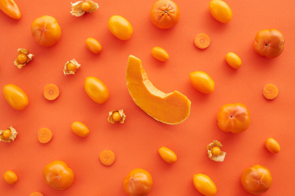 Zanahoria, naranja, mandarina, calabaza, papaya