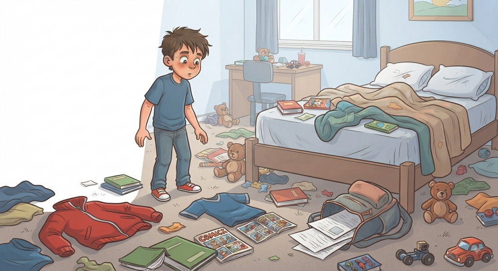 My bedroom has clothes and books everywhere. It is ______.