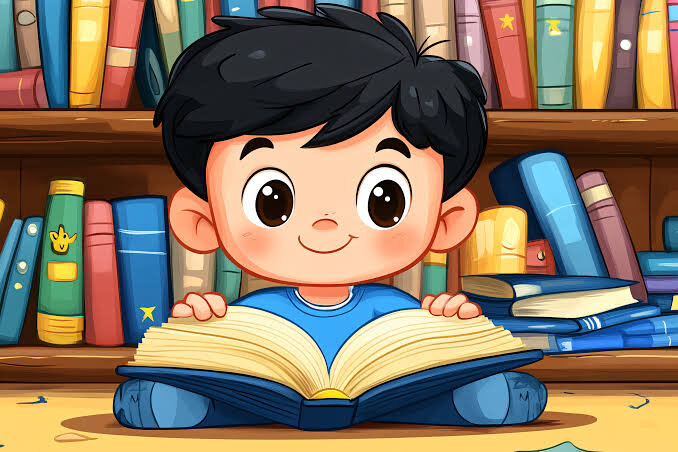 Which word is correct?
“She is ______ a book.”