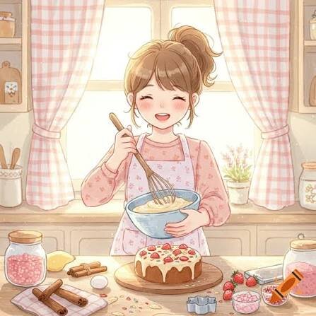 The girl is ________ a cake.