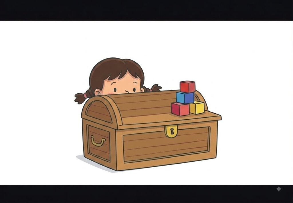 The girl is ______ the chest.