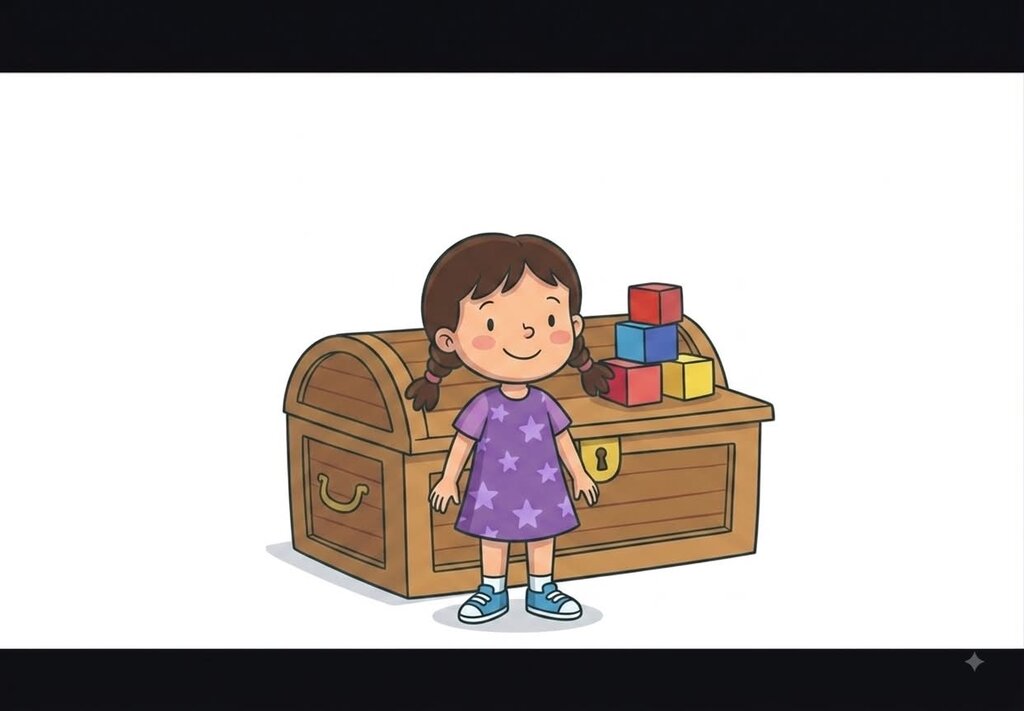 The girl is ______ the chest.