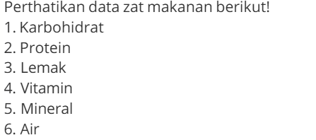 Zat makanan yang berperan sebagai sumber energi bagi tubuh kita adalah ....
