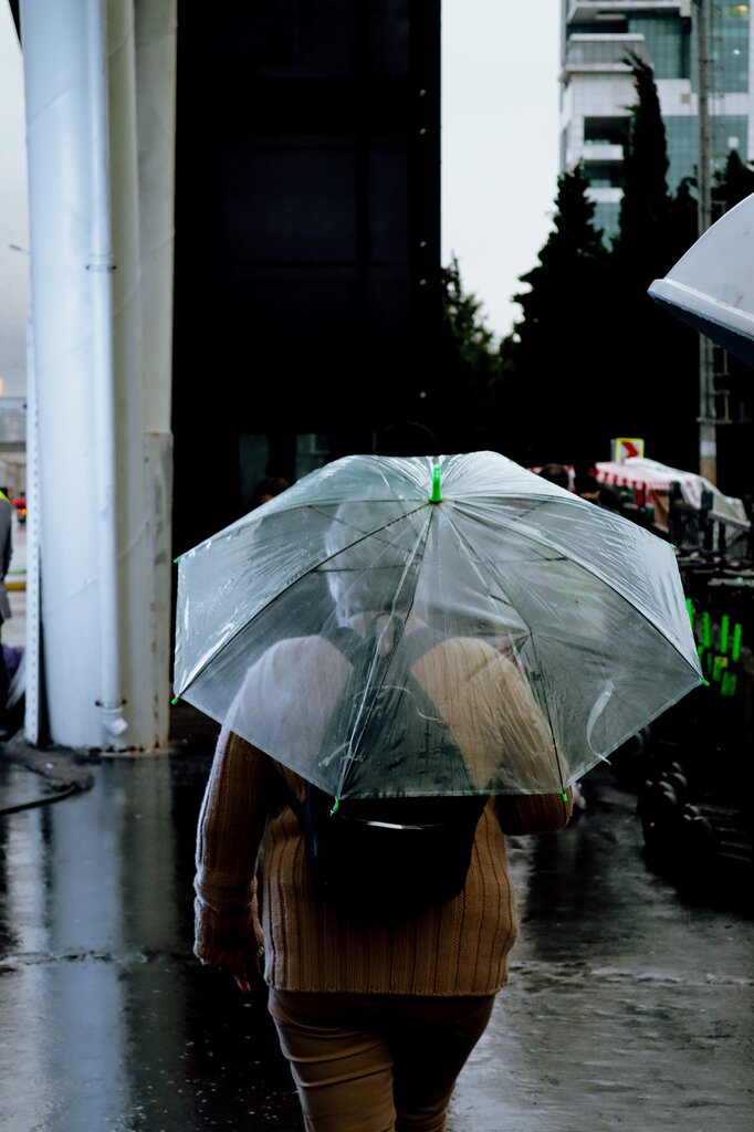 I brought an umbrella, ___ it was raining.