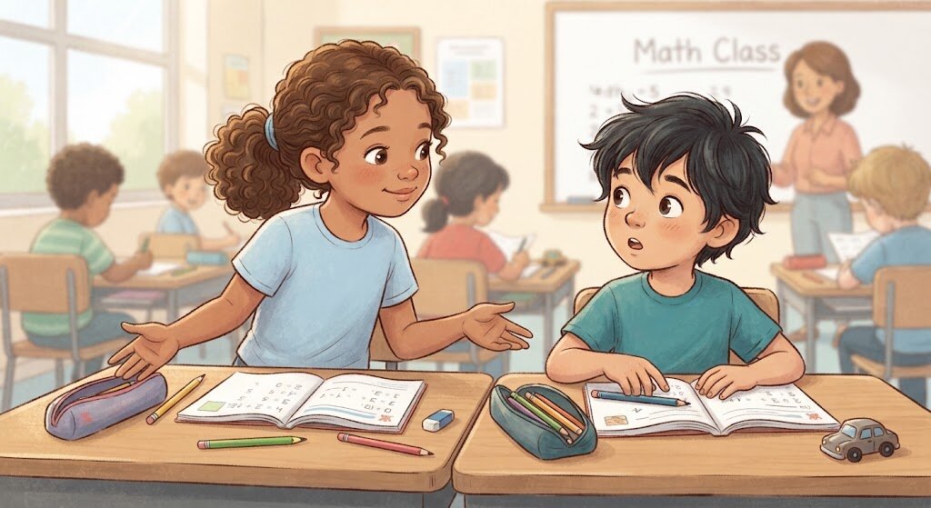 Hala asks her friend before using his pencil.