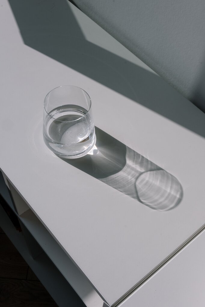How much water is there in the glass?