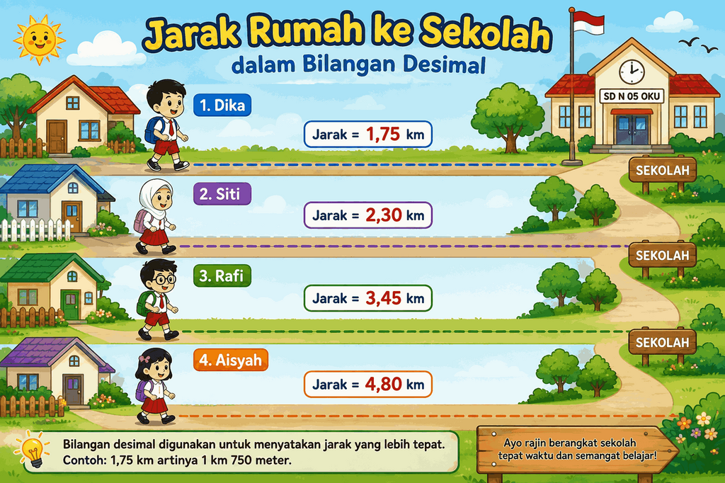 Rumah siapakah yang paling dekat dengan sekolah?