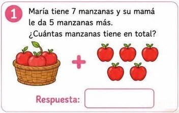 Dana tiene 7 manzanas y su mamá le da 5 manzanas más. ¿Cuántas manzanas tiene en total?