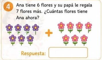 Ana tiene 6 flores y su papá le regala 7 flores más. ¿Cuántas flores tiene Ana hora?