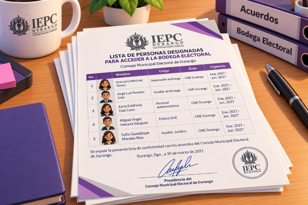 Una lista de las personas designadas para acceder a la Bodega Electoral. 